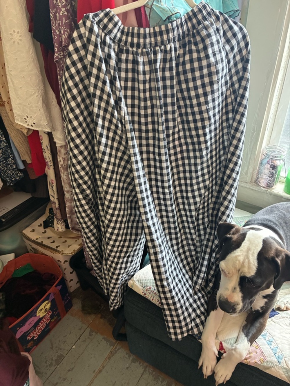Gingham Wide Leg Pants - Black & White - Picture 2 of 5